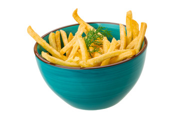 French fries on white background