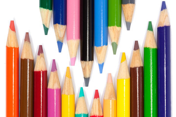 Coloured pencils on white background