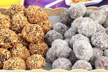 A lot of tasty chocolate donut