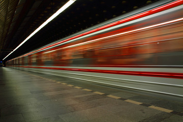 Fototapeta na wymiar Prague station (subway in the motion)