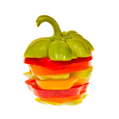 Stack of Sliced Red Yellow Green and orange bell peppers