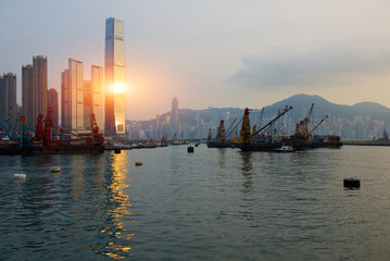 skyscrapers in Hong Kong at sunset
