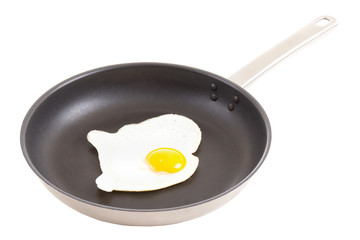 frying pan with fried egg isolated on white