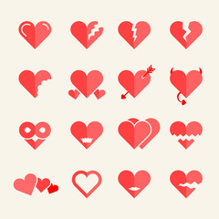 Flat vector hearts set