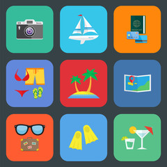 Flat travel or vacation icon set