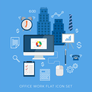 Office work flat vector icon set