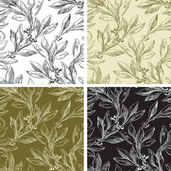 Vintage floral seamless  patterns with laurel leaves