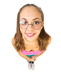 Funny schoolgirl with nerd glasses