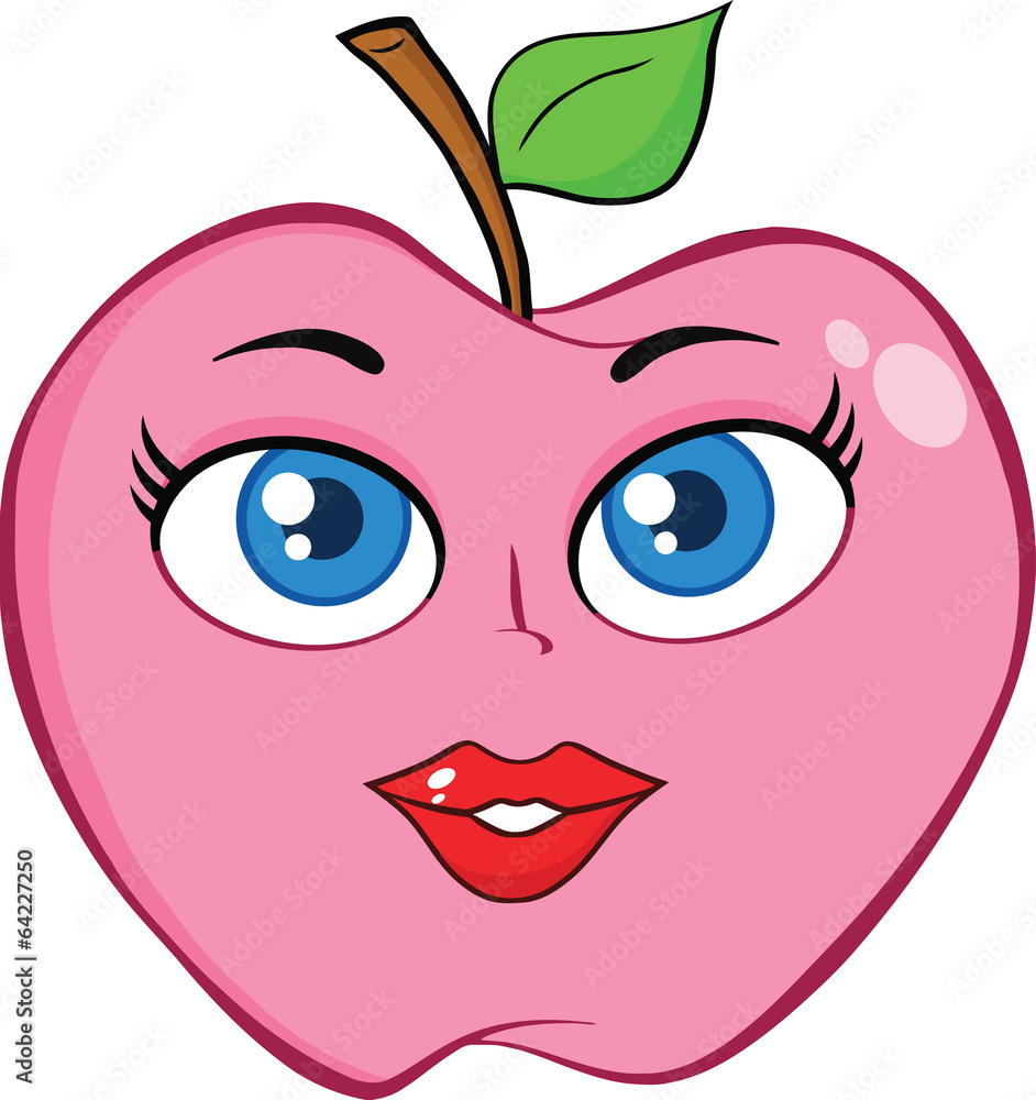 Wall mural pink apple with woman face