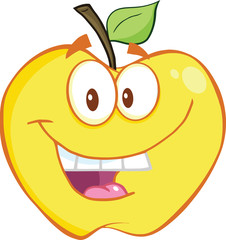 Smiling Yellow Apple Cartoon Mascot Character