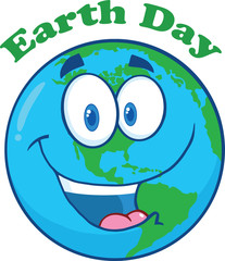 Happy Earth Cartoon Character Under Text Earth Day