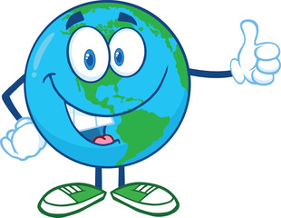 Earth Cartoon Mascot Character Showing Thumbs Up