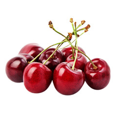 Juicy black cherries isolated on white.