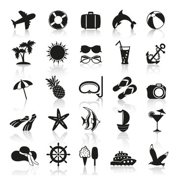 summer icons in black and white