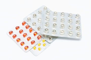 Pills, capsules on white background, Pharmacy, Medicine