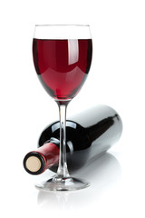 Red wine bottle and glass