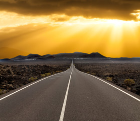 sunset over road