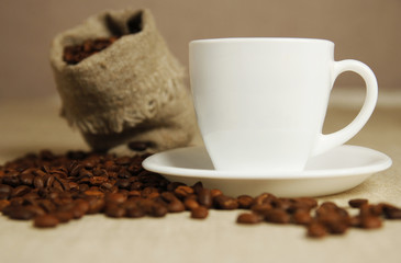 coffee mug and coffee beans