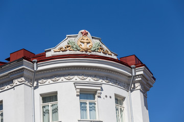 Red star soviet symbol on the roof in Tallinn, Estonia 