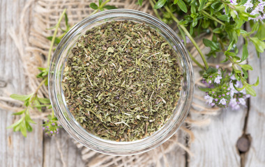 Dried Winter Savory in a bowl