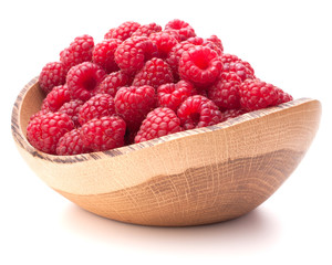 raspberries in wooden bowl