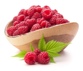 raspberries in wooden bowl