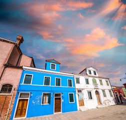 Bright colors of Burano. Famous colorful homes in Venice, Italy