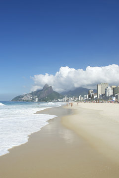 Rio de Janeiro Ipanema Beach Skyline Two Brothers Mountain Brazi