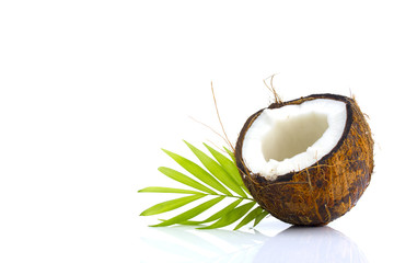 Coconuts with leaves on a white
