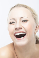 Smiling and Happy Caucasian Woman Beauty Face Closeup Portrait