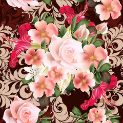 Floral  seamless vector  pattern with  rose flowers