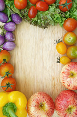 Healthy Organic Vegetables on a Wooden Background  Frame Design
