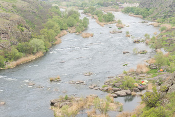 Scenic mountain valley with a wide river