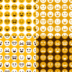 Set of seamless pattern of cheerful and happy smileys