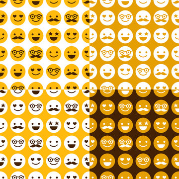 Set of seamless pattern of cheerful and happy smileys