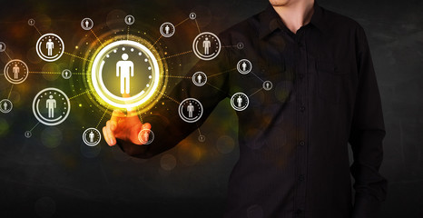 Modern businessman touching future technology social network but
