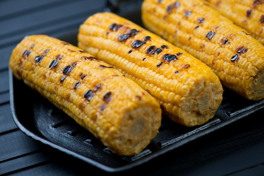 Close-up Of Grilled Sweetcorn, Horizontal Shot