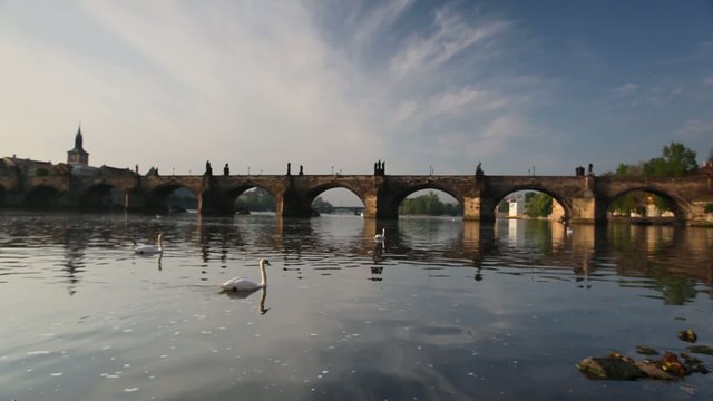 View from Kampa of Charles Bridge in Prague at sunrise