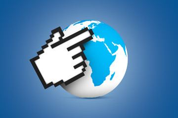Hand Cursor Pointing Earth Map Globe