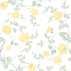 Seamless texture of pastel yellow roses for textiles