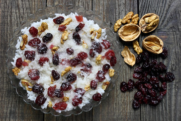 Rice with cranberries, walnuts and sugar