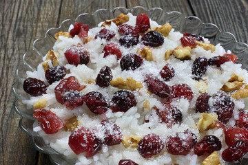 Rice with cranberries, walnuts and sugar