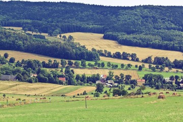 Fototapeta premium summer rural landscape with a field and hay