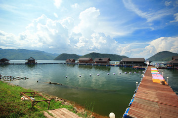 Bamboo raft resort lake sky river blue water