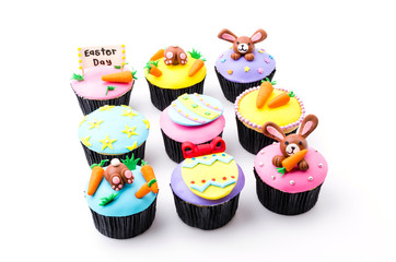 Easter cupcakes isolated white background
