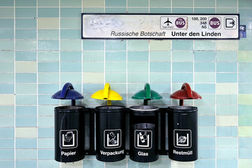 Separate collection of Rubbish in subway of Berlin