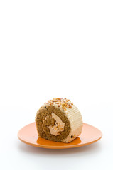 Roll coffee cake isolated on white background