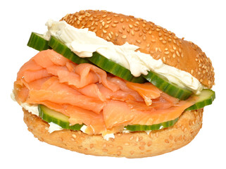 Fresh Smoked Salmon And Cream Cheese Bagel Sandwich