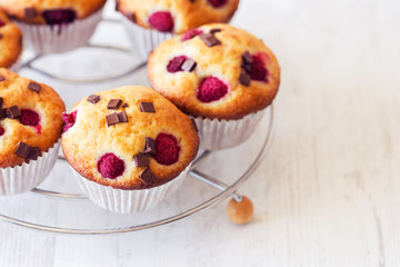 Group of delicious muffins placed on metallic grill