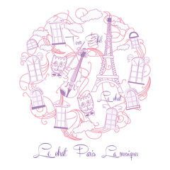 Background with pink music and Tour Eiffel